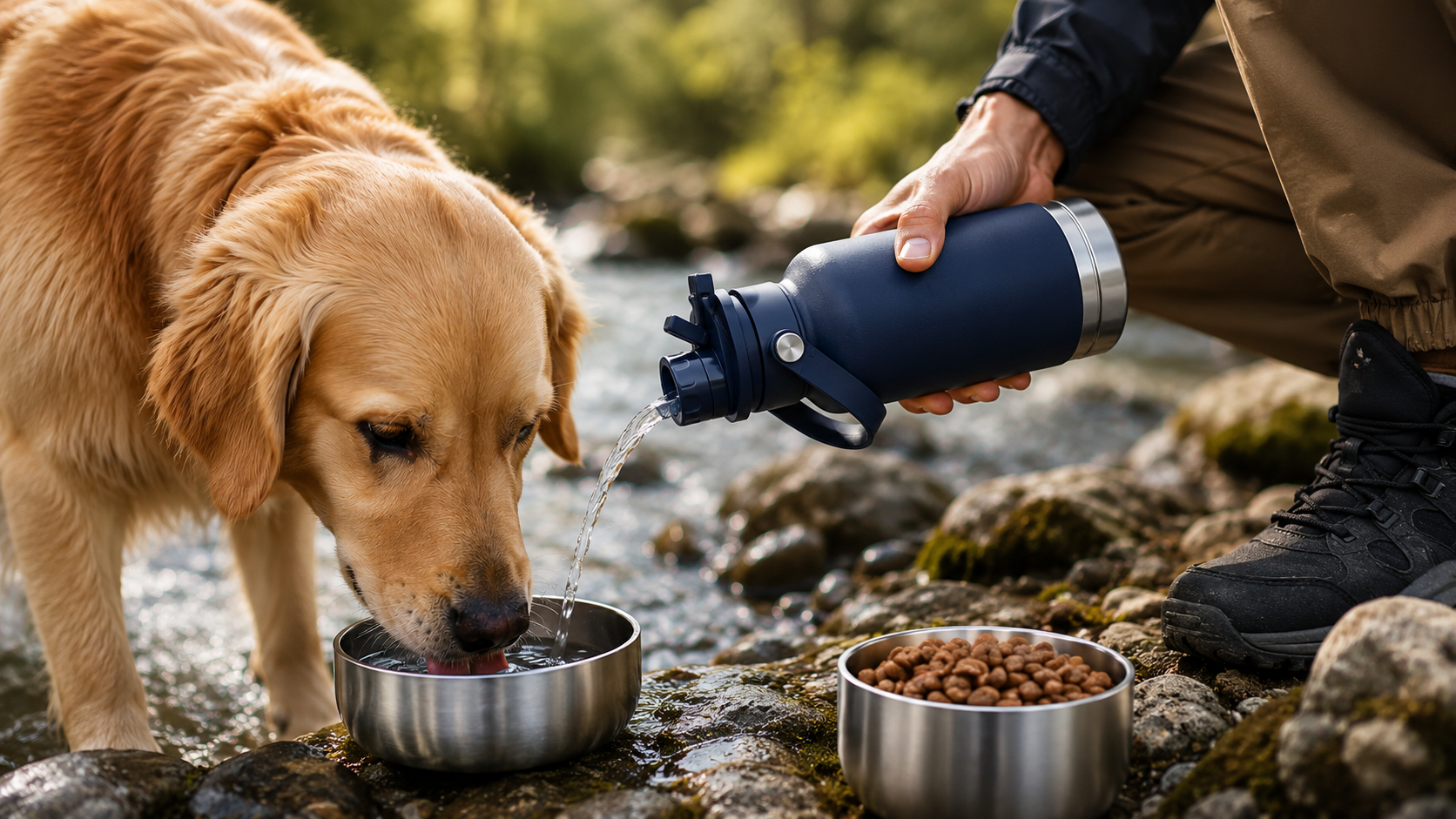 Hond drinkt uit Furbud drinkfles